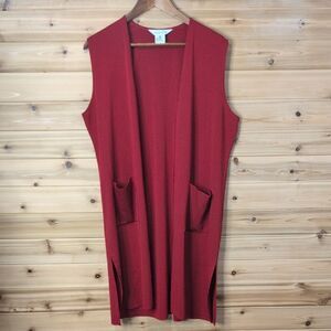 Misook Sweater Womens Medium Red Open Front Sweater Vest Career